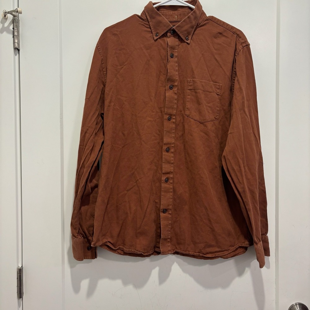 Banana Republic Mens Organic Cotton Button Down Shirt Rust Brown Standard Fit L